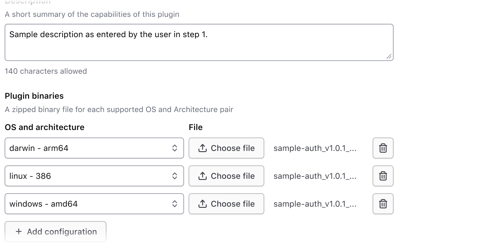 The Key Value Inputs component used as part of a larger form. It includes a Legend explaining to the user what files they should use it to upload.